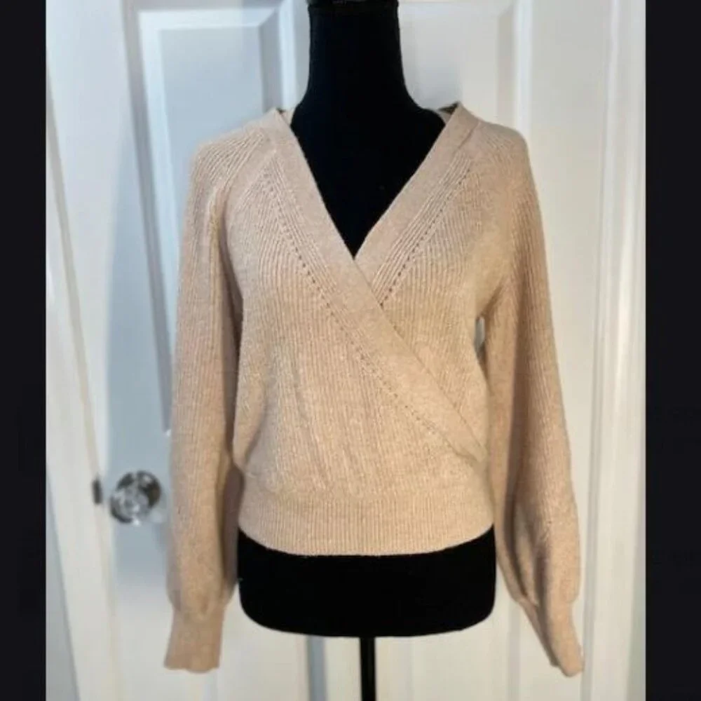 By Anthropologie Deep-V Sweater in Beige - Size X-Small